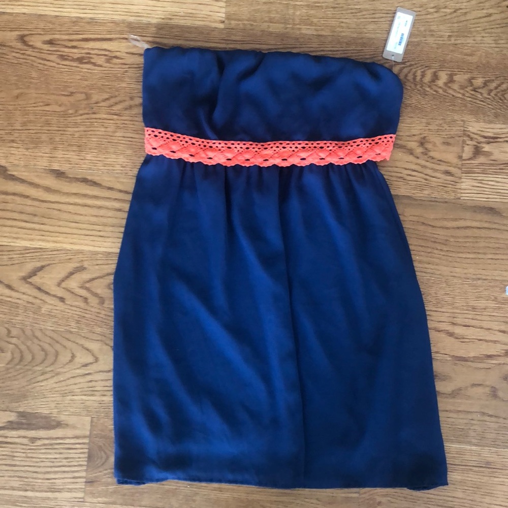 Strapless Orange and Navy Dress